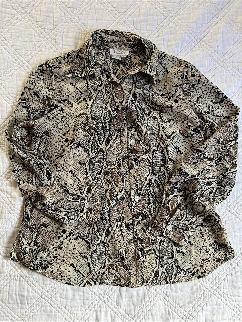 TESS BLOUSE Black Snake-Print Button-Down